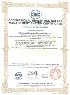 OHSAS 18001：2007 认证证书